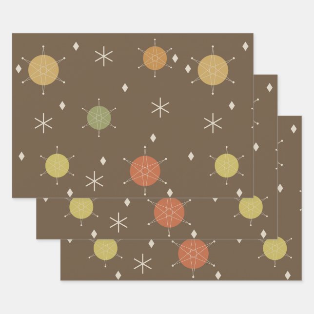 Retro Mid Mod Starburst Sky Multicolored Wrapping Paper Sheet (Set)