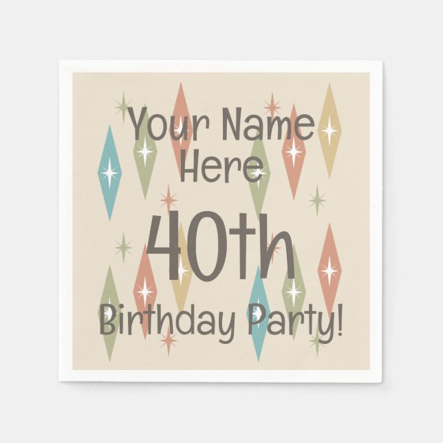 Retro Midcentury 40th Birthday Napkin (Front)
