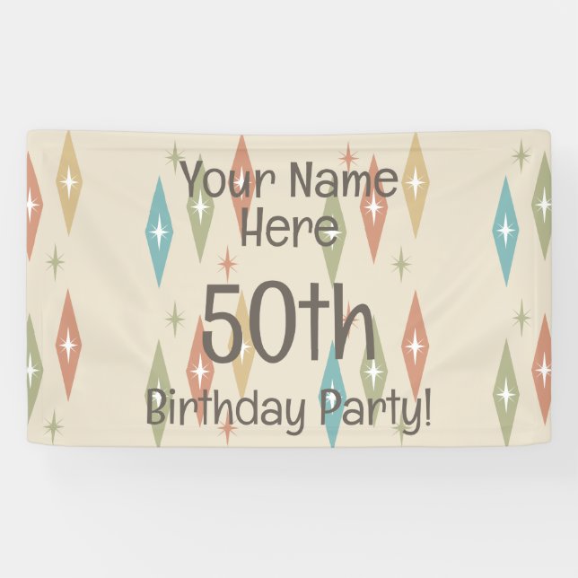 Retro Midcentury 50th Birthday Banner (Horizontal)