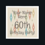 Retro Midcentury 60th Birthday Napkin<br><div class="desc">A vintage atomic style birthday design for birthday party celebrations of men and women who love the retro 1950s abstract kitsch style of art. Customise it by adding your own name.</div>