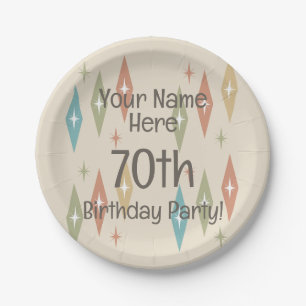 Retro Midcentury 70th Birthday Paper Plate