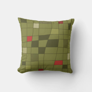 Retro Midcentury Art Warped Olive Green Cushion