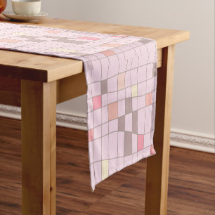 Retro Midcentury Art Warped Pastel Pink Short Table Runner