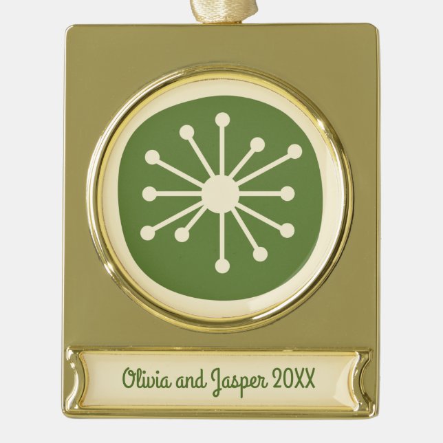 Retro Midcentury Atomic Age Cute Minimalist Gold Plated Banner Ornament (Front)