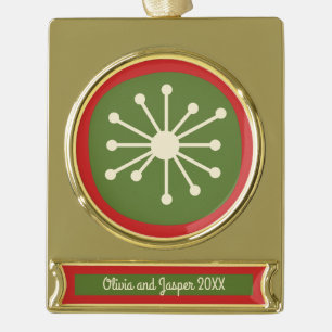 Retro Midcentury Atomic Age Cute Red Green Cream Gold Plated Banner Ornament