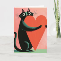 Retro Midcentury Black Cat Heart Valentine