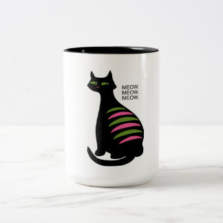 Retro Midcentury Black Cat Two-Tone Coffee Mug