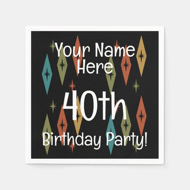 Retro Midcentury Custom Birthday Napkin (Front)