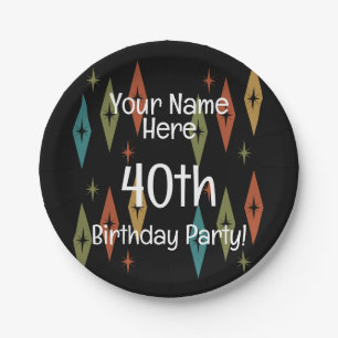 Retro Midcentury Custom Birthday Paper Plate