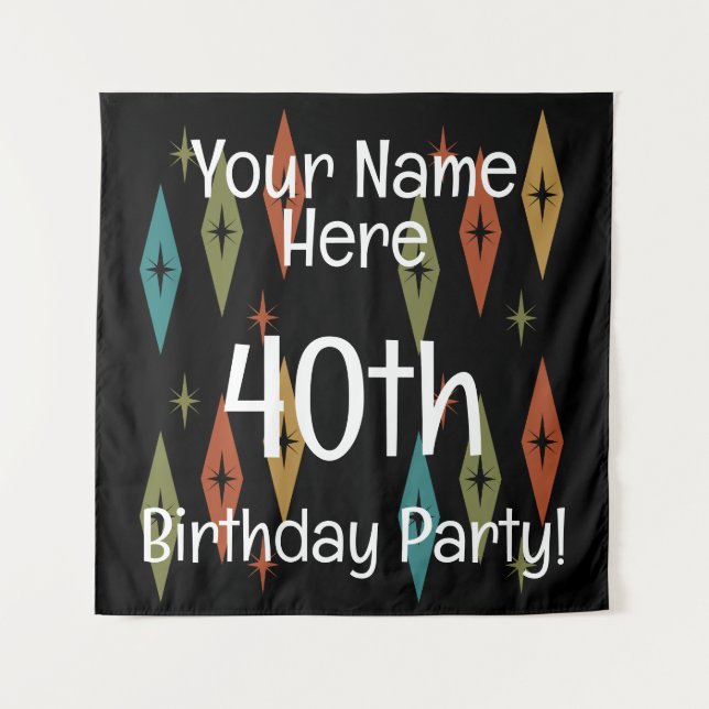 Retro Midcentury Custom Birthday Tapestry (Front)