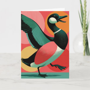 Retro Midcentury Duck Colourful Bird Art Card