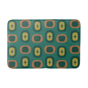 Retro Midcentury Geometric Shapes Teal Bath Mat