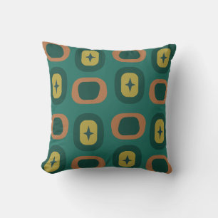 Retro Midcentury Geometric Shapes Teal Cushion