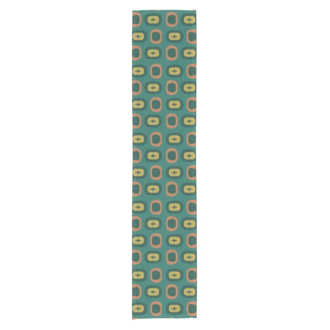 Retro Midcentury Geometric Shapes Teal Short Table Runner (Front)