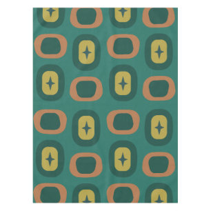 Retro Midcentury Geometric Shapes Teal Tablecloth