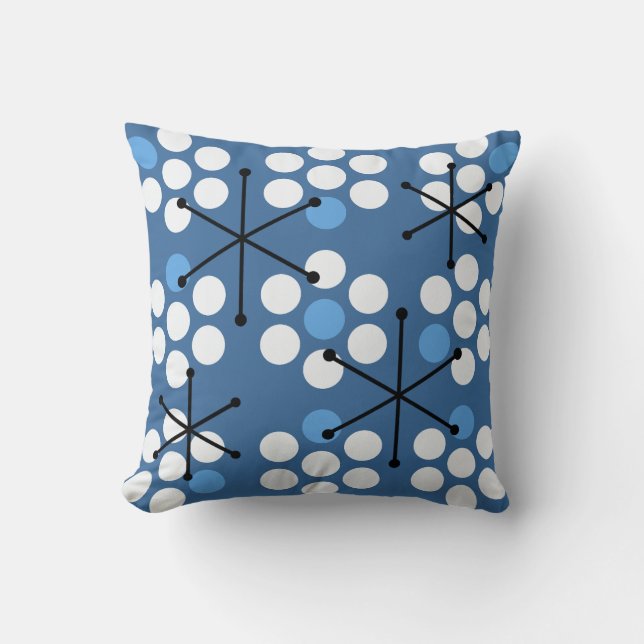 Retro Midcentury MCM Dots Blue Cushion (Front)