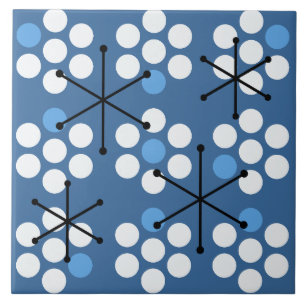 Retro Midcentury MCM Dots Blue Tile