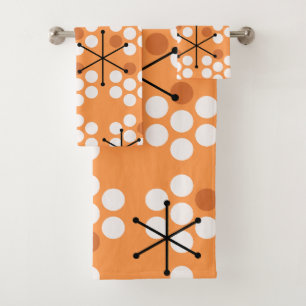 Retro Midcentury MCM Dots Orange Bath Towel Set