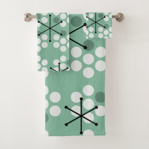 Retro Midcentury MCM Dots Sage Green Bath Towel Set