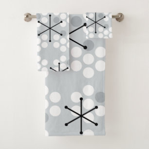 Retro Midcentury MCM Dots Silver Bath Towel Set