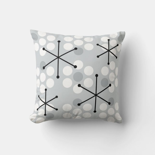 Retro Midcentury MCM Dots Silver Cushion (Front)