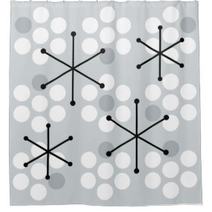 Retro Midcentury MCM Dots Silver Shower Curtain