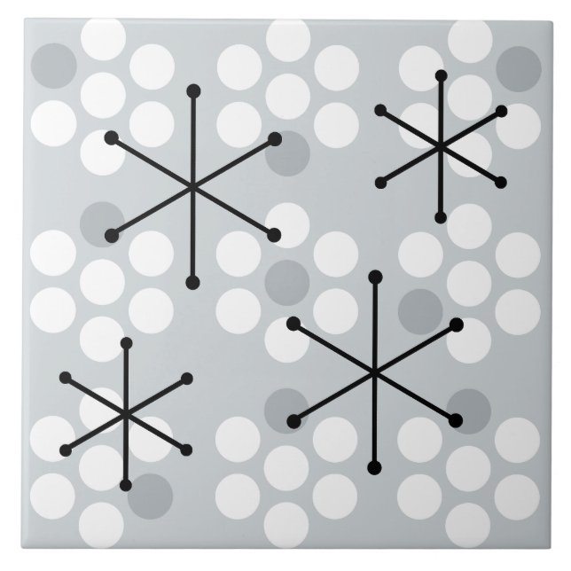 Retro Midcentury MCM Dots Silver Tile (Front)