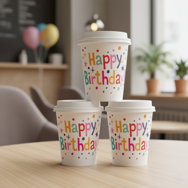 Retro Midcentury Modern Birthday Paper Cups (Retro Midcentury Modern Birthday Paper Cups)