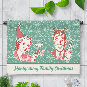 Retro Midcentury Modern Christmas Family Name Tea Towel