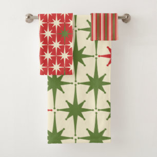 Retro Midcentury Modern Christmas Starbursts Bath Towel Set