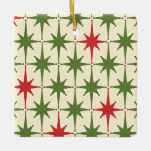 Retro Midcentury Modern Christmas Starbursts Ceramic Ornament