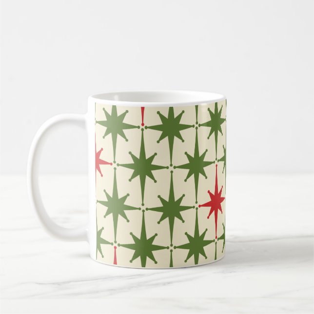 Retro Midcentury Modern Christmas Starbursts Coffee Mug (Left)