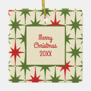 Retro Midcentury Modern Christmas Starbursts Year Ceramic Ornament