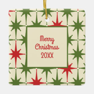 Retro Midcentury Modern Christmas Starbursts Year  Ceramic Ornament