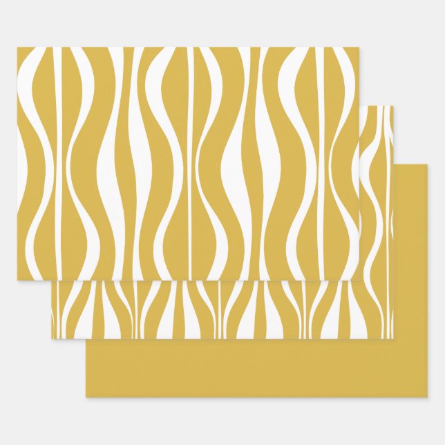 Retro Midcentury Modern Hourglass Abstract Mustard Wrapping Paper Sheet (Set)