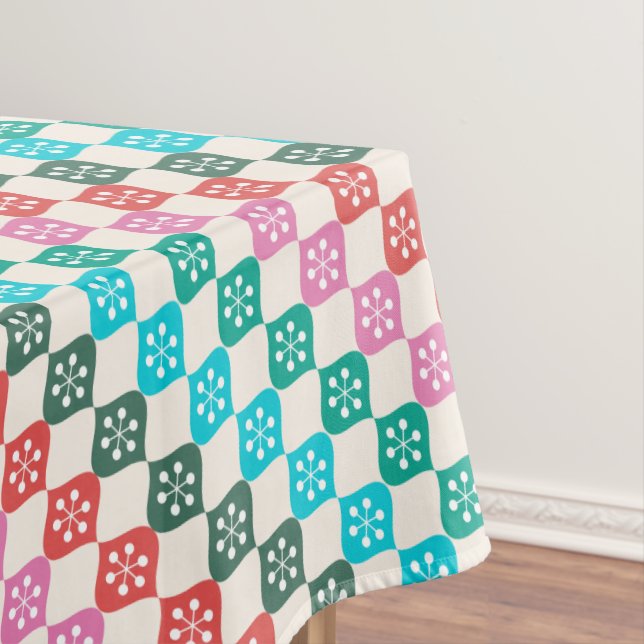 Retro MidCentury Modern Pattern Colorful Christmas Tablecloth (In Situ)