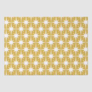 Retro Midcentury Modern Starbursts Mustard White Tissue Paper