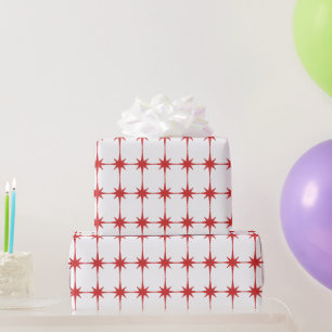 Retro Midcentury Modern Starbursts Red & White Wrapping Paper