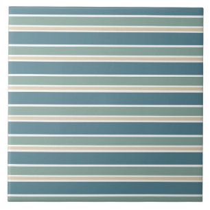 Retro Midcentury Stripes Ocean Green Tile