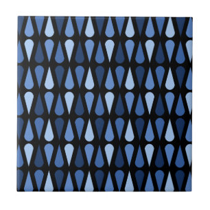 Retro Midcentury Teardrops Black Blue Tile