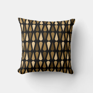 Retro Midcentury Teardrops Black Brown Cushion