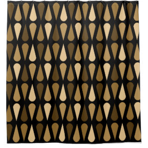Retro Midcentury Teardrops Black Brown Shower Curtain