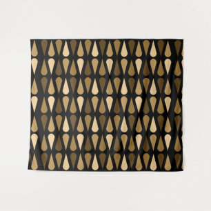 Retro Midcentury Teardrops Black Brown Tapestry