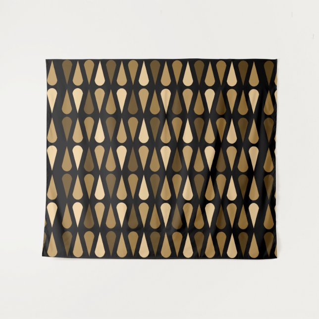 Retro Midcentury Teardrops Black Brown Tapestry (Front (Horizontal))