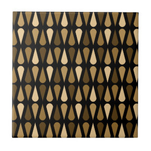 Retro Midcentury Teardrops Black Brown Tile