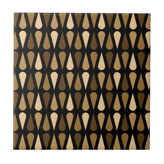 Retro Midcentury Teardrops Black Brown Tile (Front)