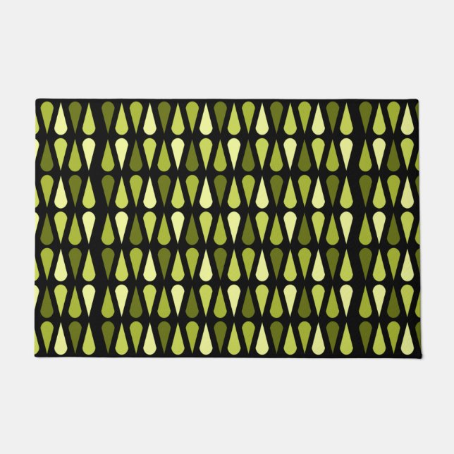 Retro Midcentury Teardrops Black Chartreuse Doormat (Front)