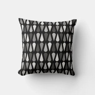 Retro Midcentury Teardrops Black Cushion