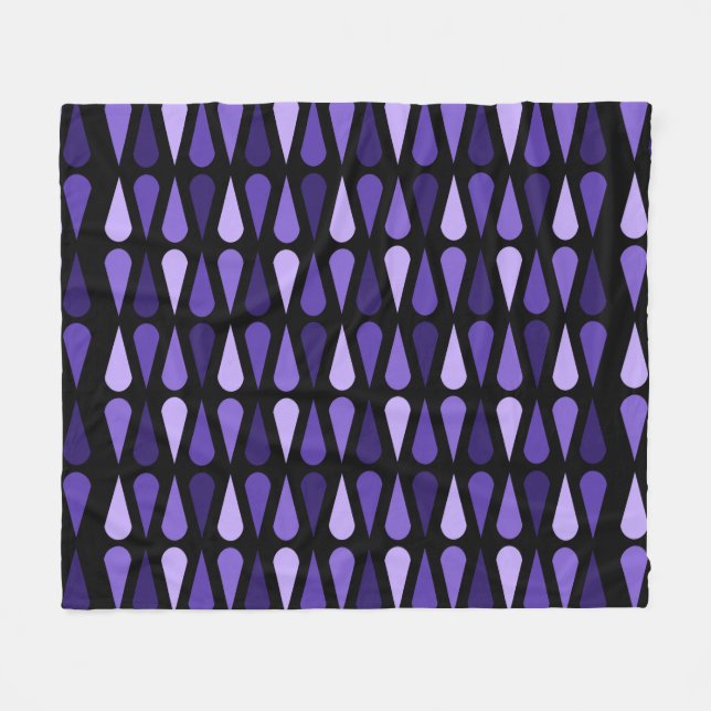 Retro Midcentury Teardrops Black Indigo Fleece Blanket (Front (Horizontal))