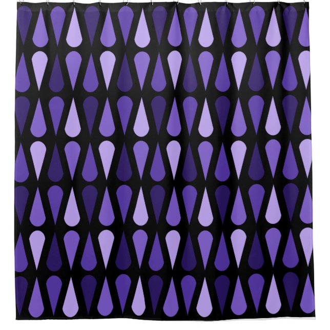 Retro Midcentury Teardrops Black Indigo Shower Curtain (Front)